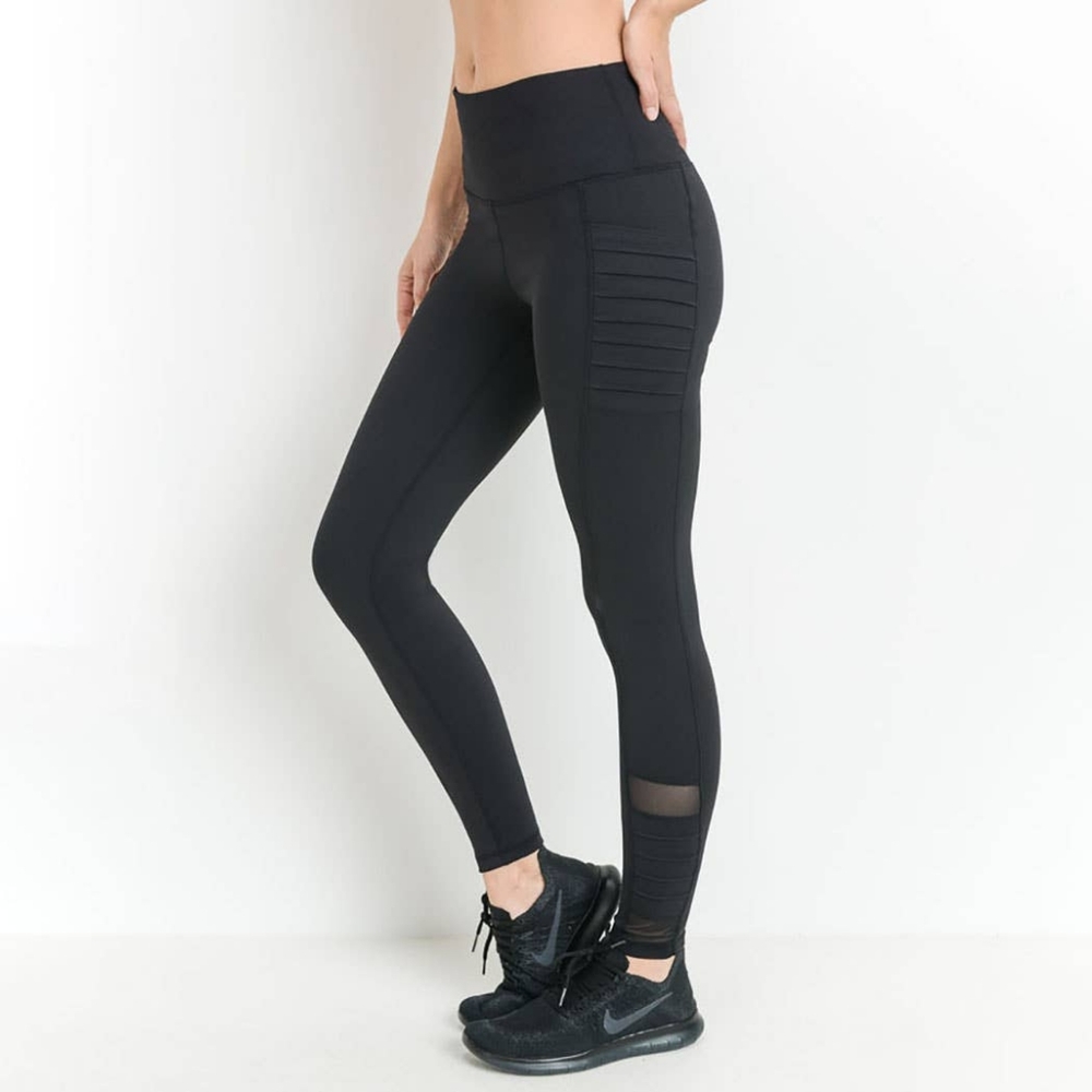 Highwaist Moto Ribbed Leggings With Mesh